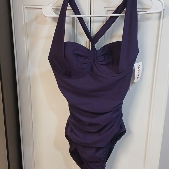 Miraclesuit Elegant Purple Swimsuit NWT Size 10 - Picture 2 of 8